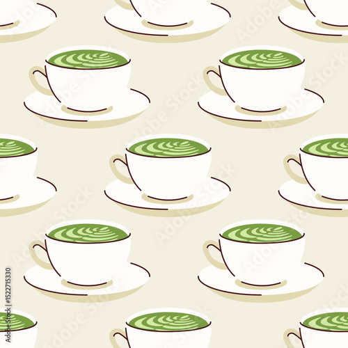 Green matcha seamless pattern.Matcha latte healthy drink. Herbal organic food. Japanese tea culture. Asian culture