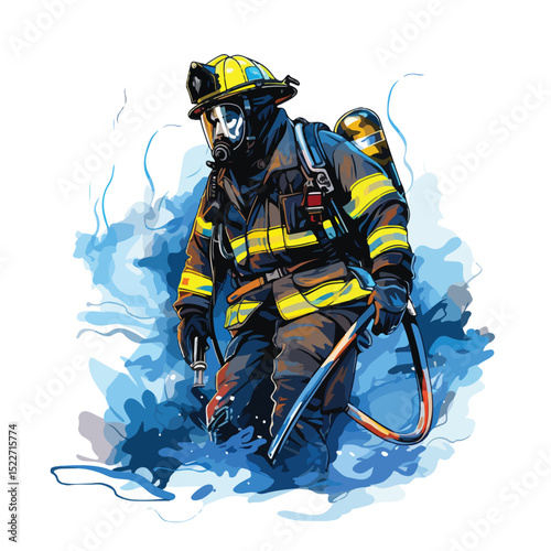 Professional Firefighter Rescue Emergency Blue Lines Vector Illustration
