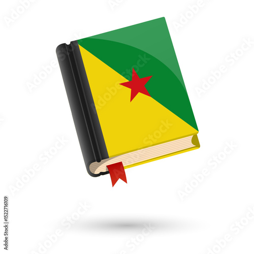 The book is covered in the flag of the French Guiana. Vector illustration of 3D language book on white background.