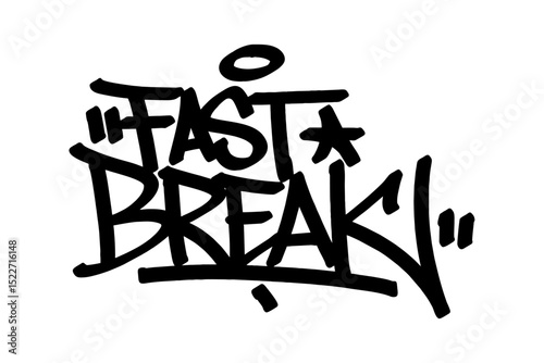 Graffiti tag “Fast Break” in bold black vector style. Dynamic urban street art capturing the speed and intensity of fast-paced sports moments, ideal for basketball, street culture, and energetic.
