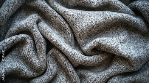 Close-up shot of a soft and textured gray knit fabric with intricate details