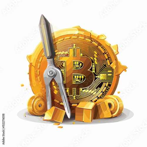Golden Bitcoin with Pick Tool: Professional Vector Illustration for Cryptocurrency Enthusiasts