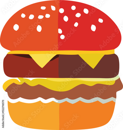 A delicious double cheeseburger illustration with sesame seed bun