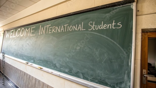 Welcoming international students ceremony classroom event announcement educational environment eye-level view diversity and inclusion