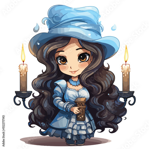 Hanukkah Woman Cartoon Illustration: Colorful Jewish Festival Character Design