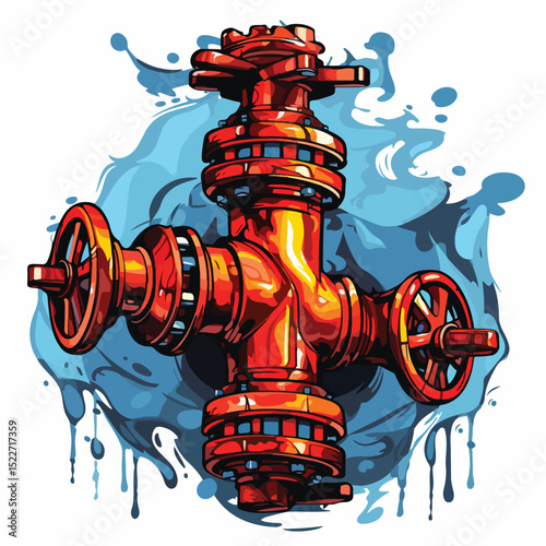 Professional Vector Illustration of a Firefighter Operating a Water Pipe for Emergency Firefighting Purposes