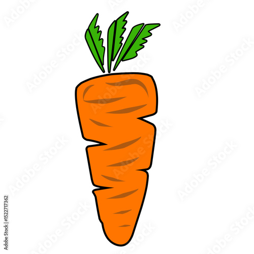 Stylized Carrot Illustration with Green Foliage and Bold Shapes on Black