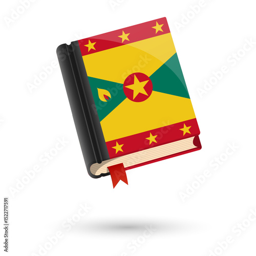 The book is covered in the flag of the Grenada. Vector illustration of 3D language book on white background.
