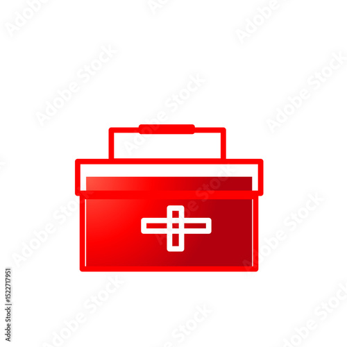 Vibrant Red Medical Kit Icon Shining Against a Stark Black Background