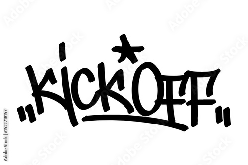 Graffiti tag “Kick Off” in bold black vector style. Energetic urban street art capturing the start of a football match, perfect for sports themes, youth culture, and dynamic digital designs.