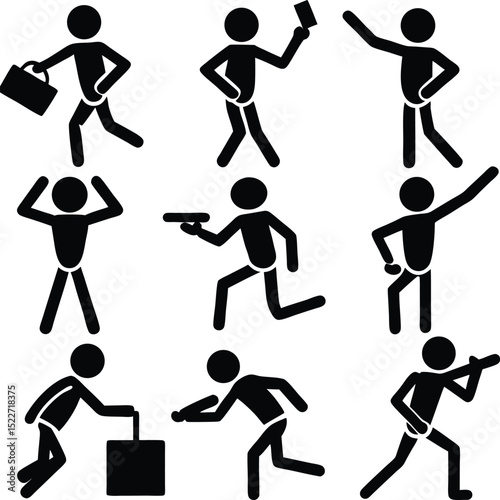 Collection of simple stick figure illustrations depicting various actions and scenarios