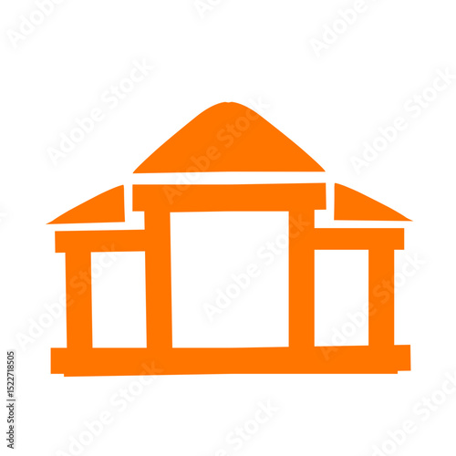 Geometric orange structure on black backdrop evoking architectural symbolism
