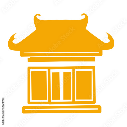 Golden minimalist icon of Southeast Asian temple architecture on black background