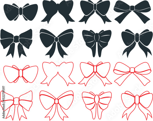 bow,ribbon,bow tie,bowtie,vector,flat,icon,collection,set,design,decoration,fashion,accessory
