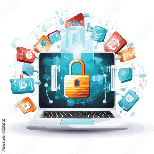 Professional Online Secure Shopping and Transactions Vector Illustration for E-commerce Websites and Digital Security Concepts