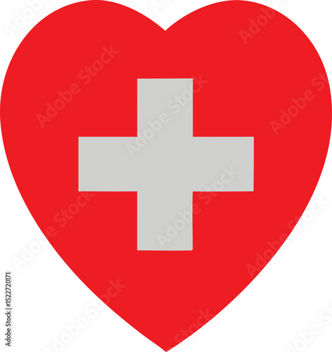 Red heart with a white cross symbol of medical care and compassion