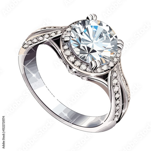 Exquisite Luxury Ring with Brilliant Diamond Vector Illustration for Elegant Jewelry Presentations