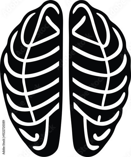 Abstract black and white image of two symmetrical leaf like shapes