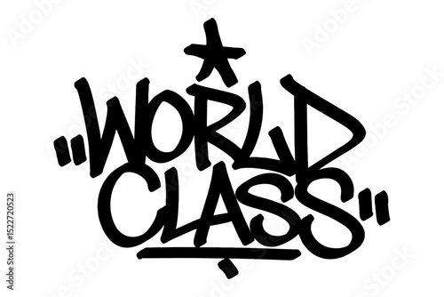 Graffiti tag “World Class” in bold black with sleek urban lettering. A vector design that blends confidence, street culture, and modern style — perfect for premium graffiti-inspired visuals.