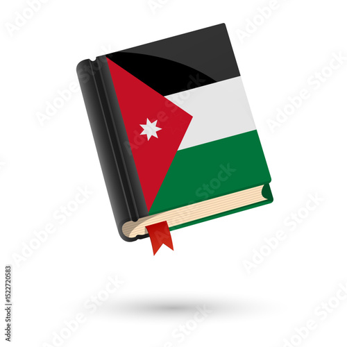 The book is covered in the flag of the Jordan. Vector illustration of 3D language book on white background.