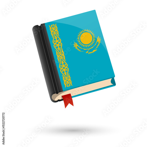 The book is covered in the flag of the Kazakhstan. Vector illustration of 3D language book on white background.