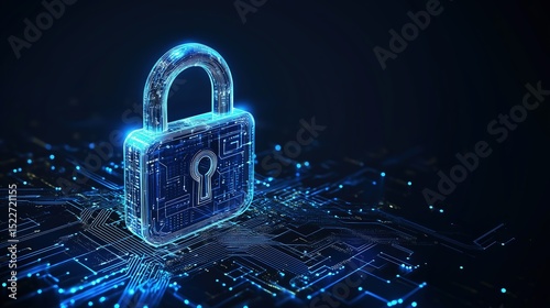 Wallpaper Mural Futuristic AI Chip Security Protection: High-Tech Digital Art with Blue Circuit and Glowing Lines on Blue-Purple Gradient Background Torontodigital.ca