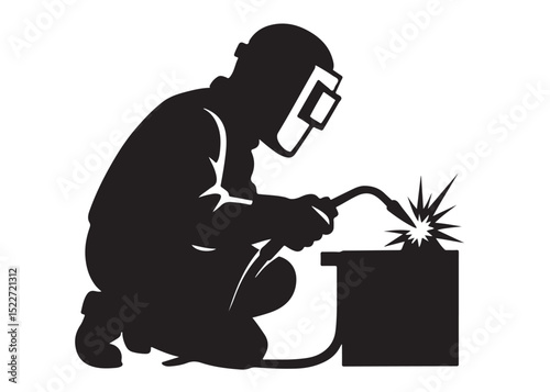 welding logo vector silhouette design, welder logo icon silhouette, vector silhouettes of workers welding metal, fabrication work vector silhouette logo design on white background