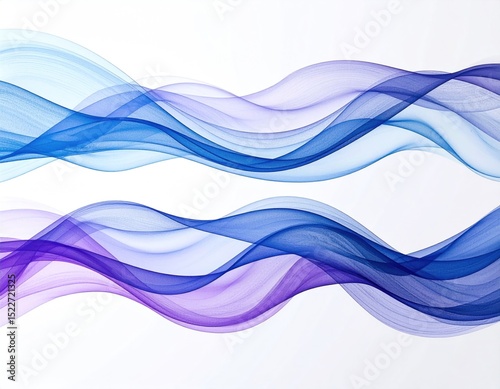 Two flowing, translucent waves of blue & purple hues overlayed on white, creating smooth, ethereal motion