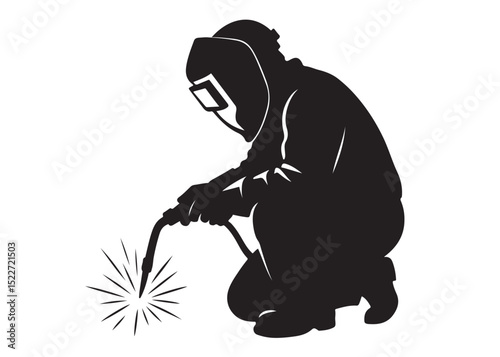 welding logo vector silhouette design, welder logo icon silhouette, vector silhouettes of workers welding metal, fabrication work vector silhouette logo design on white background