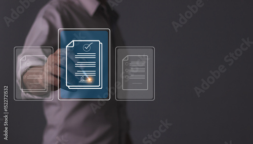 Young man with smartphone mobile hand using a pen touching to sign a Online Business Contract, Electronic signature, Contract signing, Digital documents, Future smart contract