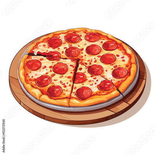 Delicious Pepperoni Pizza Served on Rustic Wooden Table in White Background