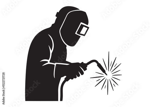 welding logo vector silhouette design, welder logo icon silhouette, vector silhouettes of workers welding metal, fabrication work vector silhouette logo design on white background