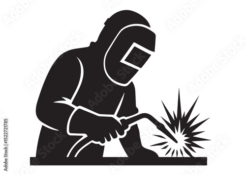 welding logo vector silhouette design, welder logo icon silhouette, vector silhouettes of workers welding metal, fabrication work vector silhouette logo design on white background