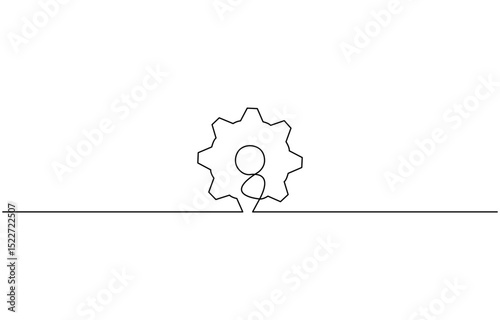 Setting icon continuous one line drawing vector illustration, One line drawing background. Single line gear icon. Vector illustration.