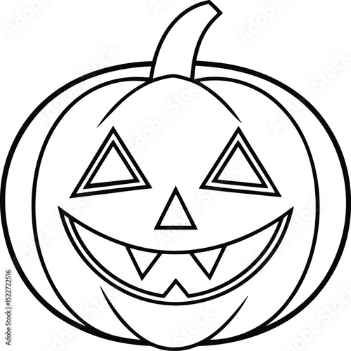 Funny Jack-o'-Lantern Pumpkin Line Art Vector for Halloween and Autumn Crafts