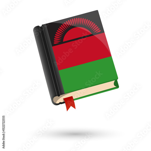 The book is covered in the flag of the Malawi. Vector illustration of 3D language book on white background.