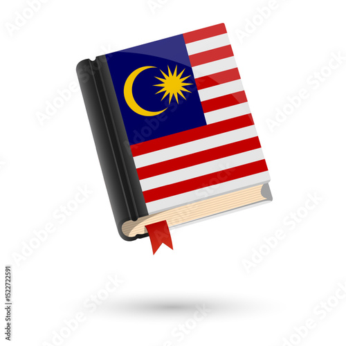 The book is covered in the flag of the Malaysia. Vector illustration of 3D language book on white background.