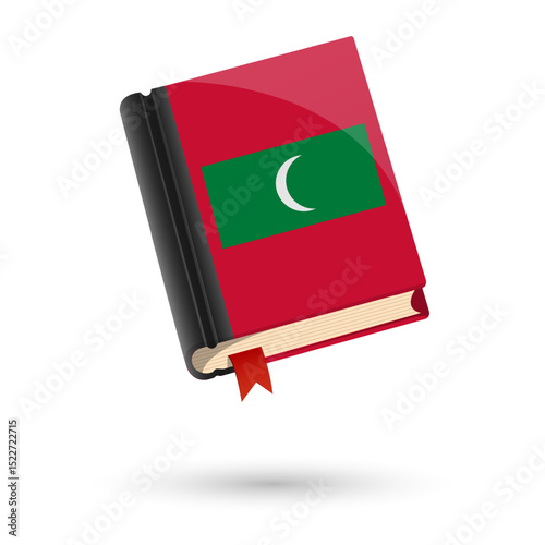 The book is covered in the flag of the Maldives. Vector illustration of 3D language book on white background.