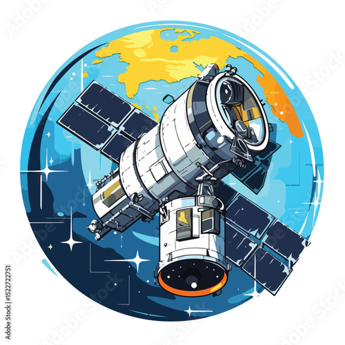 Utilization and Application of Space Satellite Technology Illustration Vector Image for Technological Purposes and Educational Content