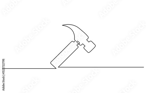 Continuous one line drawing of hammer carpentry equipment, One continuous line drawing of hammer. Single line of hammer vector illustration.