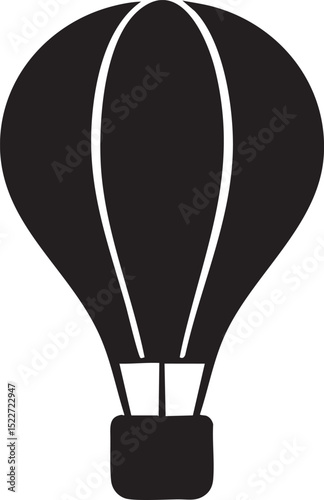Simple Black Hot Air Balloon Illustration on White Background for Graphic Design and Crafts