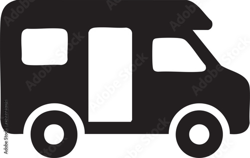 Simple Black and White Icon of a Recreational Vehicle or Camper Van Illustration black
