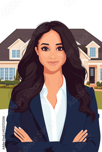 Professional woman in front of house