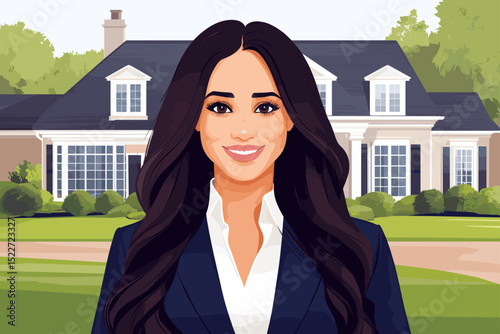 Professional woman in front of house