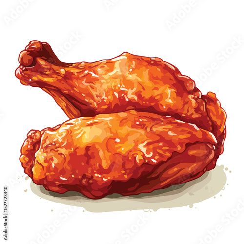 Delicious Roasted Chicken Thigh Fast Food Vector Illustration with Shadows