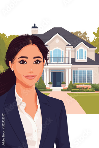 Professional woman in front of house