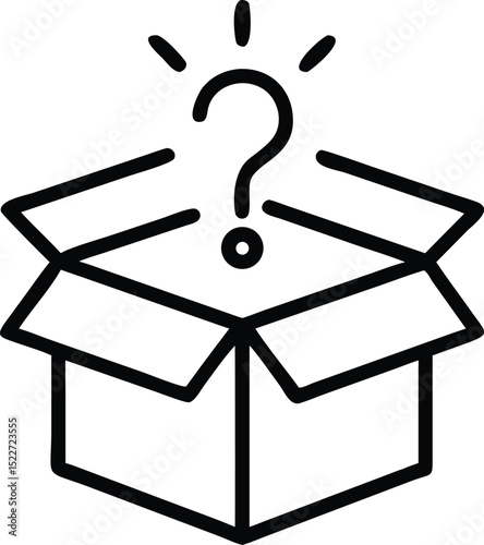Mystery box concept illustration open cardboard box with question mark creative package design vector