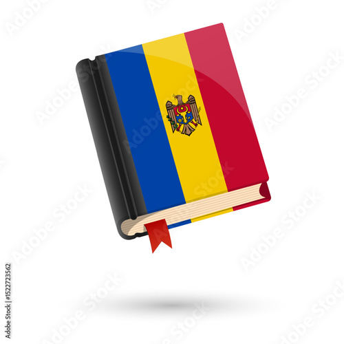 The book is covered in the flag of the Moldova. Vector illustration of 3D language book on white background.