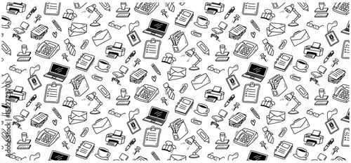 office doodle seamless pattern background hand drawing