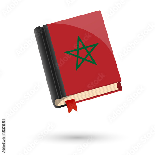 The book is covered in the flag of the Morocco. Vector illustration of 3D language book on white background.